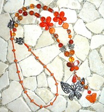 ★ lange Y - Kette ★ FLOWER POWER ★ HIPPIE ★ BOHO ★ SCHMETTERLING ★ orange ★