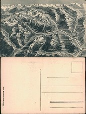 .Graubünden Albulabahn Relief-Panorama-Karte Schweizer Berge 1910