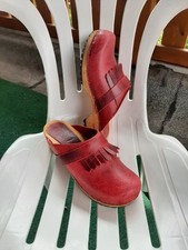 Sanita Holzclog Clog Pantolette genarbtes Leder bordeaux rot melliert Größe 39