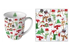 Ambiente Kaffee Teetasse Henkelbecher Schneemann Party Winterdeko Porz.H.11 cm