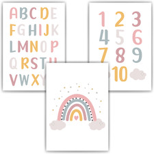 ABC Zahlen Kinderposter 3er Set Lernposter Alphabet | Kinderzimmer Wandbilder Ei