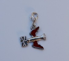Eleganter farbiger Anhänger - Charm -  TAUBE mit Brief - Silber / Rot