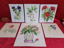 5 schöne Bilder , handgemalte Aquarelle :  Blumen ( Pflanzen .... ) , signiert