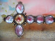 Auffallender Doppel Ring Zweifinger Ring Kreuz Design Glas Steine 1x getragen