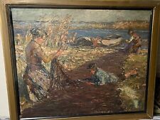 Piet Leysing 1885-1933 Netzflickende Fischer Rhein Ölgemälde Gemälde antik