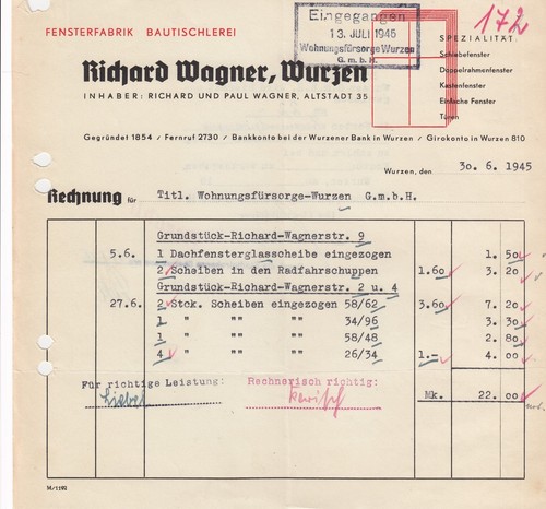 Wurzen rechnung 1945 richard - rechnung,