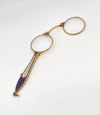 BCE Antike Jugendstil Lorgnette Stiel Brille Monokel klappbar Emaille vergoldet