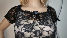 Negligee Top Shirt Babydoll schwarz Spitze Schleifen Größe  S - M  36 - 38 