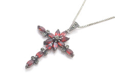 Anhänger 925 Sterling SILBER Halskette 835 silver Markasiten Granat Kreuz