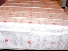 Tafeldecke 2,08x 1,40m rose Baumwoll-Damast mit Stickerei Handarbeit Fleck HB205