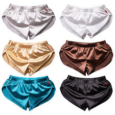 DE Herren Boxer Slip Split Satin Shorts Bulge Pouch Pyjama Bottom Loungewear