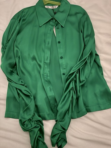 Damen bluse hemd satin grün - hemd,