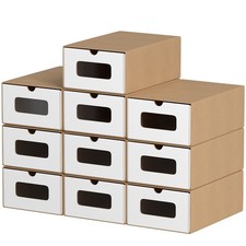 10X Schuhboxen Karton Stapelbar Stapelbare Ordnungsbox Set Aufbewahrung Pappe
