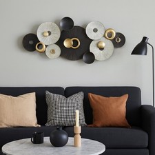 Wanddekoration Metall Anthrazit Creme Gold 140x67cm modern Wohnzimmer Deko