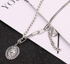 B21 Kette Medaillon alte Münze Königin Elizabeth 50 cm Sterling Silber 925