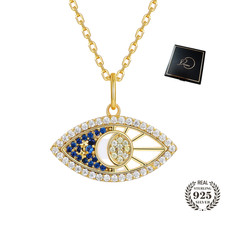 Nazar Halskette Echt 925er Silber Kette Anhänger Zirkonia 14K Gold Vergoldet Neu