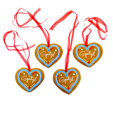 4 St. Dekorations Herzen "SPATZL" Lebkuchenherz Design - Dekoration Oktoberfest