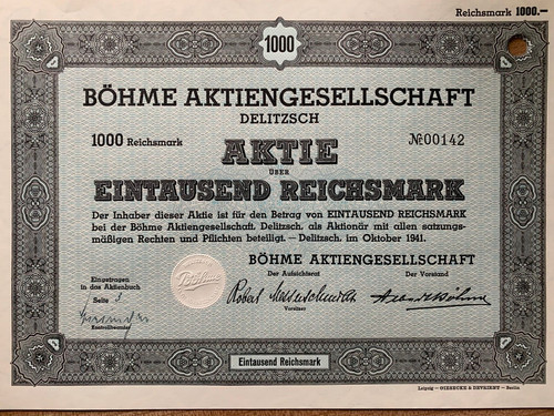 Altes wertpapier böhme - böhme, ag