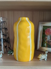 Gelbe Keramik Vase mit weißen