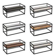 Glas Couchtisch 2-stufig mit Wende Aufbewahrungsregal Wohnzimmer Couchtisch