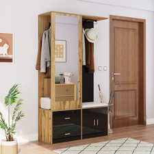 Garderoben-Set Garderobe mit Spiegel Schuhschrank Schuhbank Kleiderstange Haken