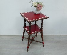 Beistelltisch hoch mit Ablage, Gründerzeit 1900er, Shabby Rot + Nuß dkl + Creme