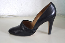 Vintage edle Slip-on Pumps Schwarz Voll Echtleder Stiletto Highheel 70s Schuhe