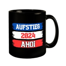 Kiel Tasse in Schwarz mit Spruch Aufstieg 2024 Ahoi