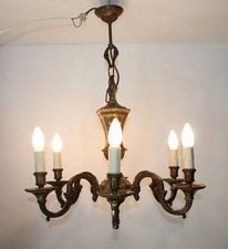 Großer 6armiger Kronleuchter Lampe Hängeleuchte Messing massiv schwer Villa