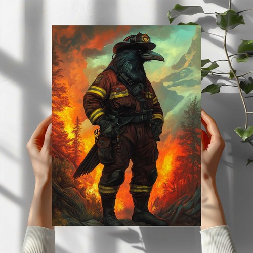 Krähe als feuerwehrmann - als,