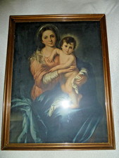 altes Bild Madonna mit Kind Murillo mit altem goldfarbenem Holzrahmen 58x44cm