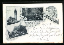 Dahmeshoved, Leuchtturm, Reetdachhaus, Ansichtskarte 1897 