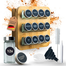 Gewürzregal mit 12 Gläsern aus Holz Wandmontage, Gewürzorganizer