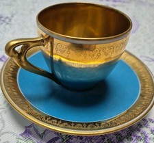 Porzellan Mokkatasse mit Untertasse, Ernst Wahliss Turn E W Vienna Austria Marke