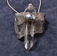 Bergkristall Anhänger, 925er Silber, Edelsteinanhänger (14116), mit Turmalin