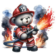 Bügelbild ca. 18x20 cm Feuerwehr Teddy DTF-Transferdruck Bügelmotiv