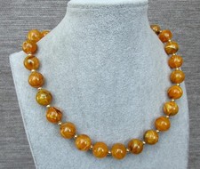 (D09)     Bernstein Nachbildung  / Kugelkette / Oliven  ca54cm