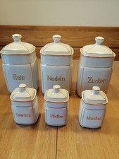 6 Stück Vorratsdosen, sehr alte Porzellan Vorratsdosen mit Goldrand, Deko,