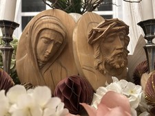 Figürlich handgeschn. Holzfiguren, Maria und Josef, Antike Wandkonsolen Art Deco