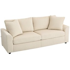 3-Sitzer-Sofa, Couch mit Armlehnen, Zierkissen, Polstersofa mit Cordbezug, Creme