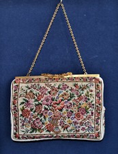 Handarbeit prächtiges Abend-Theater-Täschchen in feinster Gobelin-Lupenstickerei