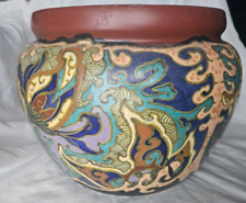 SEHR GROSSER GOUDA HENRI BREETVELD NIEDERLÄNDISCHER JARDINAIRE, KUNSTVOLL BEMALTER ART DECO