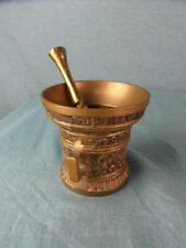 Mörser Antik Zierlich Messing Griffe Zerkleinerer Stößel Verziert Küche Rar 35a3