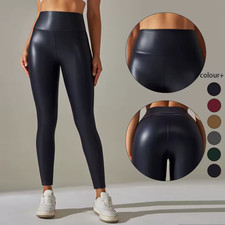 PU Lederhose Frauen Hohe Taille Stretch Yoga Leggings Outdoor Hosen. XS-5XL