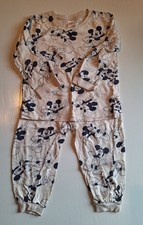 Baby Schlafanzug Gr. 86/92 Disney Baby zweiteilig beige Mickey Mouse schwarz