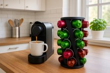 Drehbarer Nespresso Kapselhalter – 35 Kapseln, Spirale, mit Innenfach & Deckel