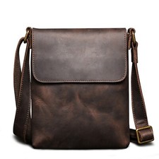 Herren Leder Umhängetasche Vintage Messenger Bag Kleine Schultertasche Braun