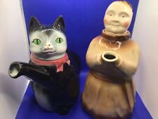 2 Figürliche Teekanne Kaffeekanne Katze und Mönch( Erphila) Keramik