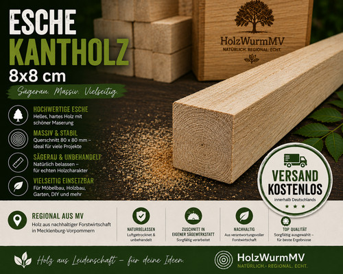 Esche kantholz 8x8 sägerau - kantholz,