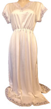 UK Nylon Vintage NachtKleid Satin Spitze Gr. S Nachthemd Negligée Lang  Rosa